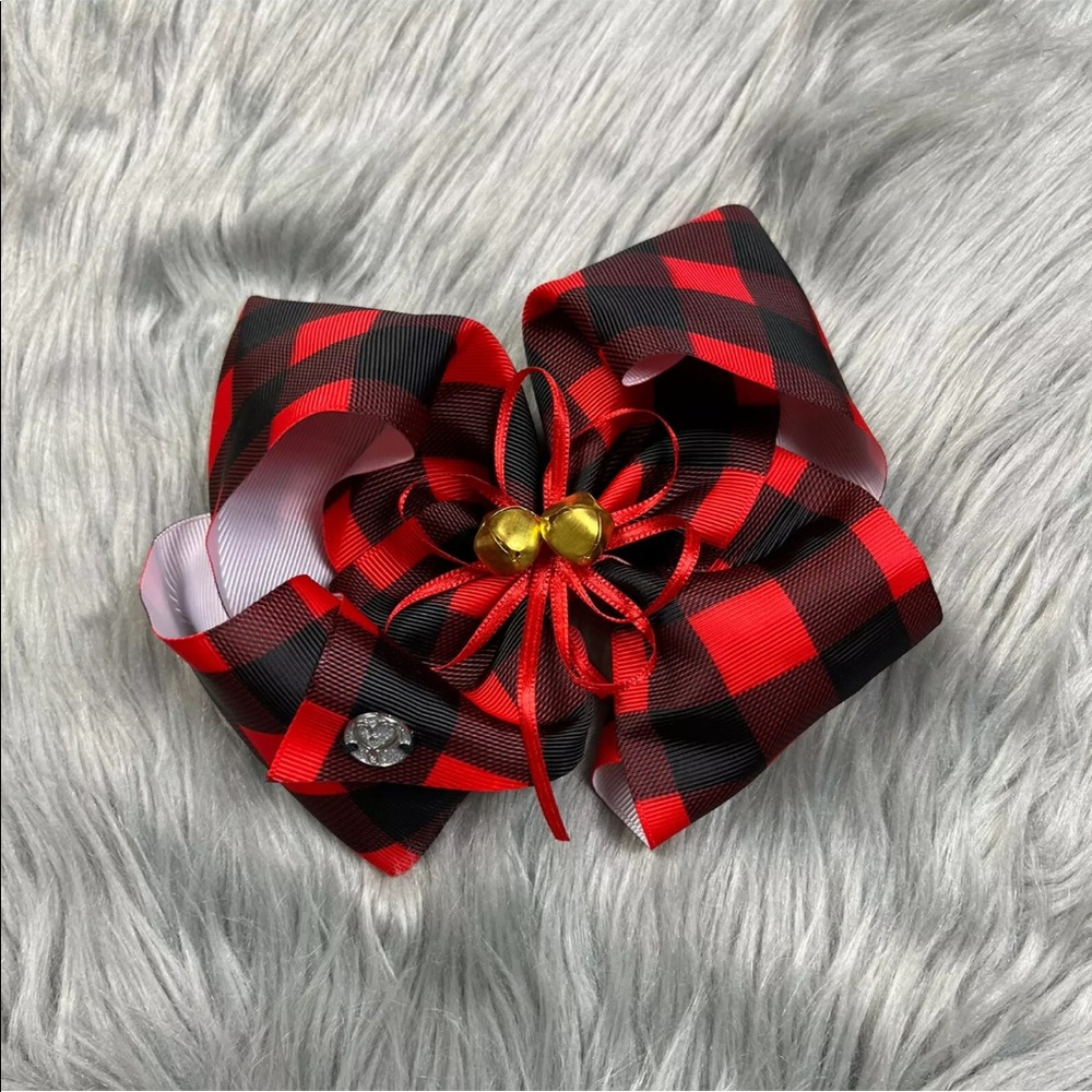 Jojo Siwa Christmas Holiday Red Black Buffalo Plaid Jingle Bell Big Bow